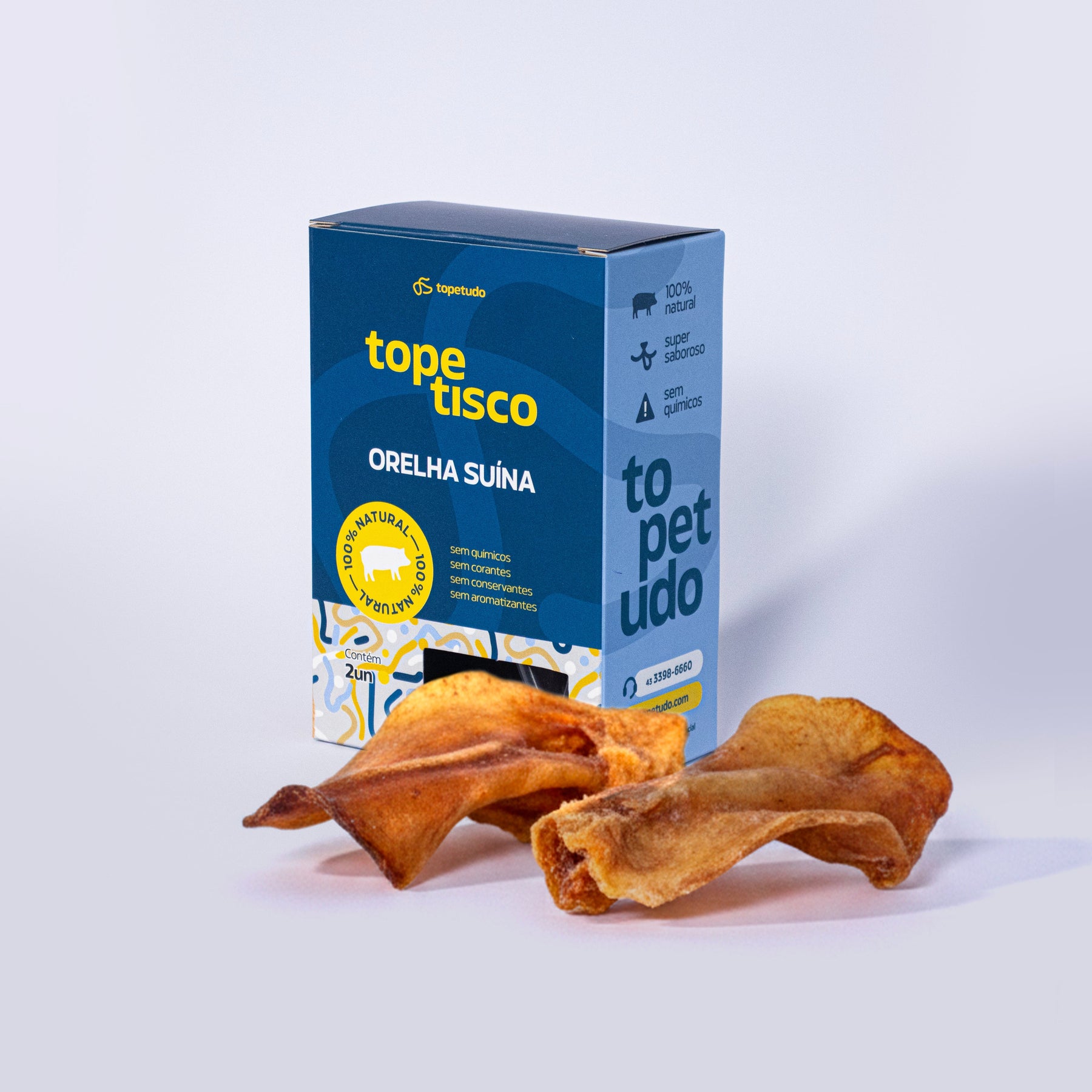 Orelha Suína Desidratada e Defumada para Cães, Petisco Natural de Mastigação Prolongada